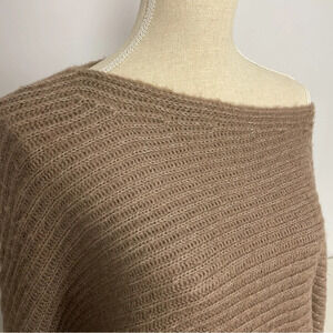 Aryn K. Women’s Sweater Asymmetrical One Shoulder Batwing Taupe Metallic Medium